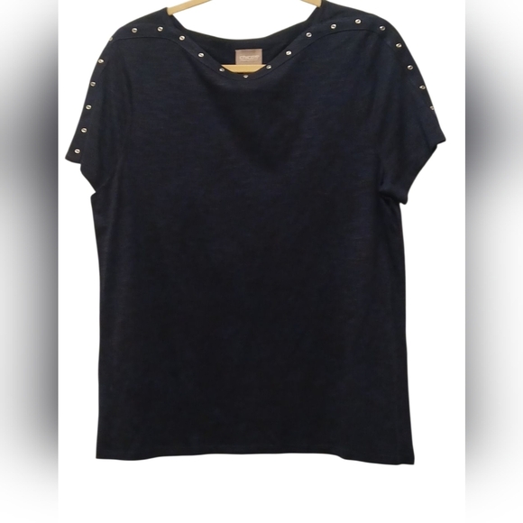 Chico's -NWT,Deep Navy Knit Top With Embellishments Along Sleeves & Neck, Size 1 - Picture 8 of 9
